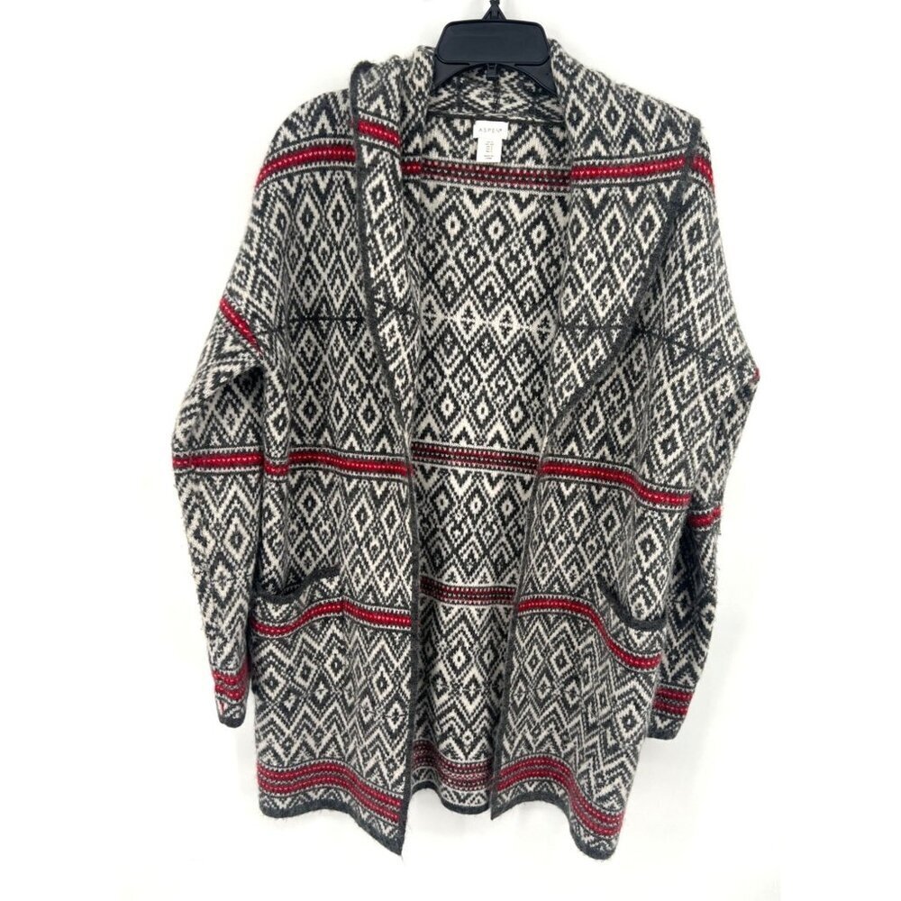 Aspen Womens Wool Blend OPen Front Cardigan Size Small Nordic Fair Isle